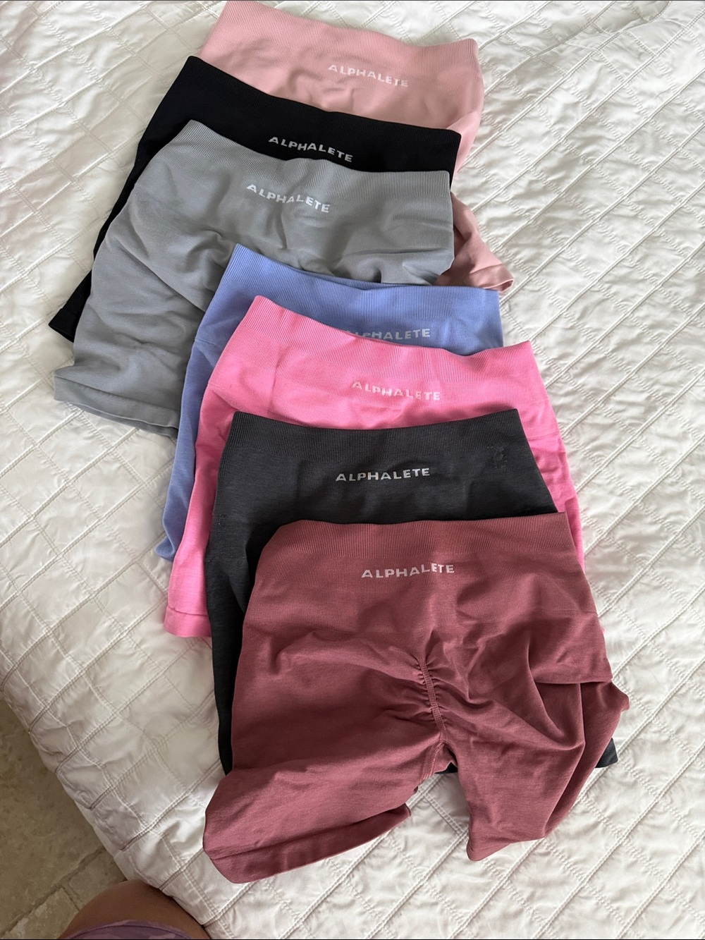 Alphalete Seamless High-Rise Bike Shorts in Pink, Black, Gray, Blue, Mauve
